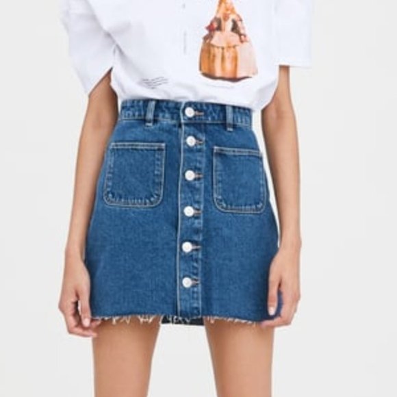 Zara TRF Denim Skirt Button Closure Women's Small - Picture 7 of 7